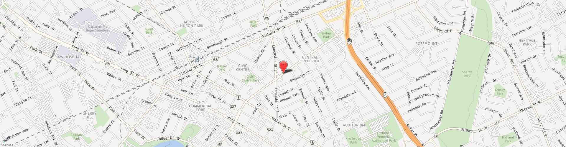 Location Map: 231 Frederick St. Kitchener, ON N2H 2M7